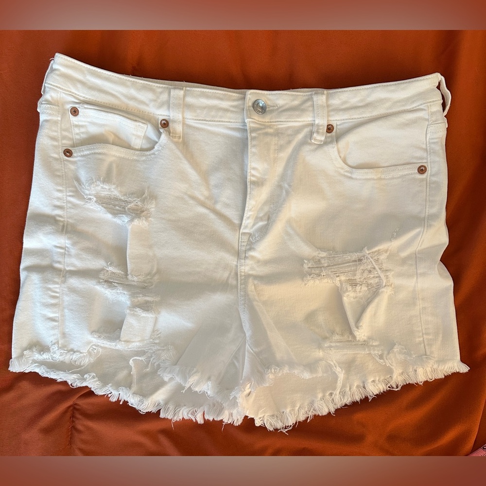 Women's White Distressed Denim Shorts